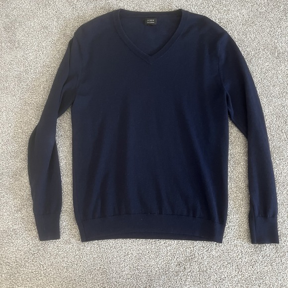 Other - J. CREW Sweater Men's Small Slim Navy Blue V- Neck 100% Merino Wool Lightweight
